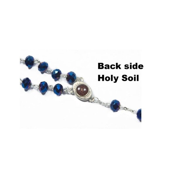 Deep Blue Metallic Crystal Rosary Necklace Jesus Cross Religious Jewelry NWOT - Picture 5 of 8